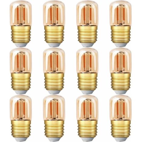 Mini ampoule LED tubulaire, 1W T28 Edison Ampoule à filament LED E27 Base à vis 2200K Ampoule jaune super chaude pour décorative non dimmable (verre ambré) 12 Pack [Classe énergétique G]