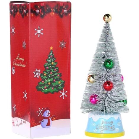 Mini árbol de Navidad artificial con luces LED y adornos de colores. Ideal para colocar sobre una mesa en casa, la oficina, el bar o el comedor.