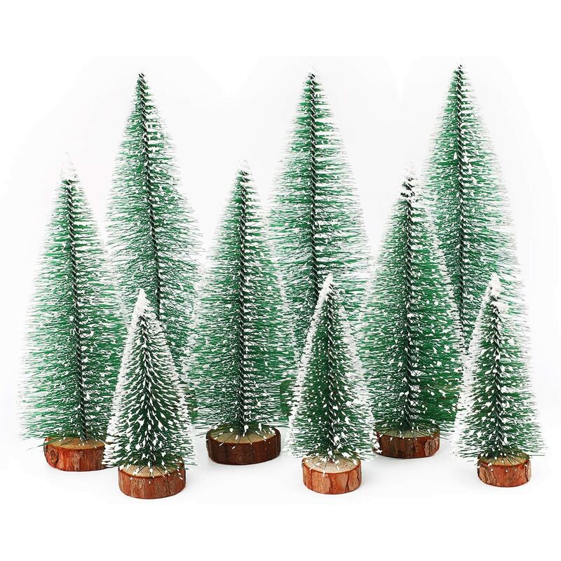 Image of Mini Artificial Christmas Tree, 9 Pieces Mini Artificial Christmas Tree Snow Effect, Christmas Decoration diy Christmas Table Decoration Green Small