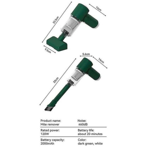 Mini aspiradora de mano para coche, 120 W, 5000 Pa, CC 3,7 V, portátil, de doble propósito, inalámbrica, para eliminar ácaros del polvo.