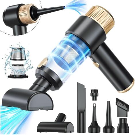 Mini aspirapolvere e soffiatore portatile senza fili 4 in 1 (15 kPa), per auto, ufficio, animali domestici, facile da usare, nero