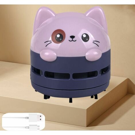 Mini aspirateur de bureau, mini aspirateur à miettes, aspirateur sans fil à faible bruit et économie d'énergie USB rechargeable pour nettoyer les miettes (Violet)