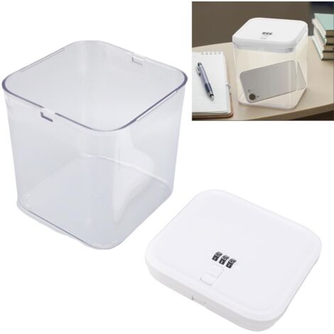 Mini-Aufbewahrungsbox mit Zahlenschloss – Sicherheitsbox für Medikamente, Lebensmittel, Handy – abschließbares Fach für Kühlschrank, Zuhause, Studentenwohnheim, Büro – Transparentweiß – 16 x 14 x 14 c