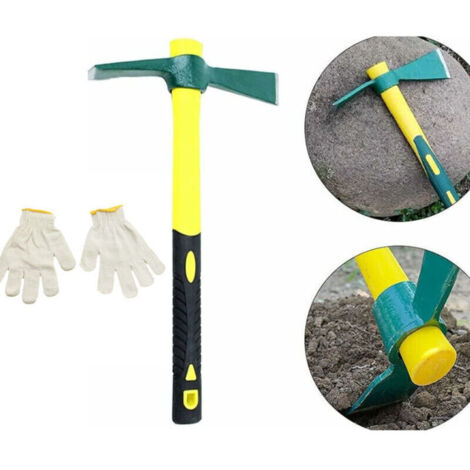Mini azada para desherbar: pico de jardín de acero con mango de fibra de vidrio, herramienta agrícola compacta y robusta.