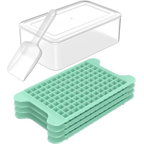 Mini bacs à glaçons pour congélateur : Petits bacs à glaçons avec plateau – Lot de 4 (117 glaçons), glaçons faciles à démouler, avec récipient.