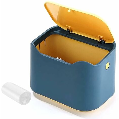 Mini-Badabfalleimer Teebeutel-Eimer mit Deckel für den Bürotisch Kleiner  Eimer（Blau+Gelb）