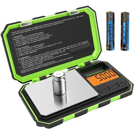 Mini balance multifonctionnelle haute précision 200 g / 0,01 g avec fonction tare, cuisine, bijouterie, balance de précision, échelle de poche (plastique, vert et noir)