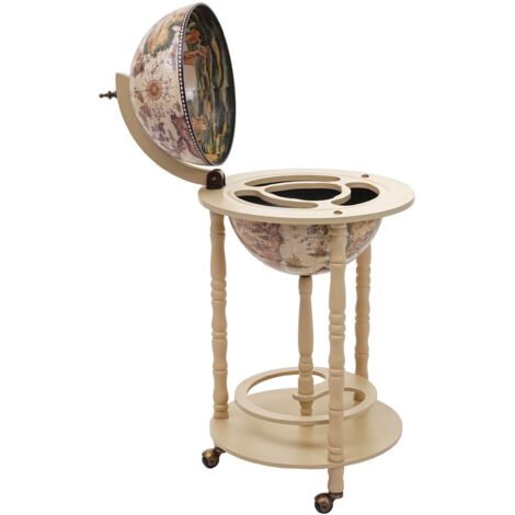 Mini bar portabottiglie carrello con ruote mappamondo HHG-522 beige