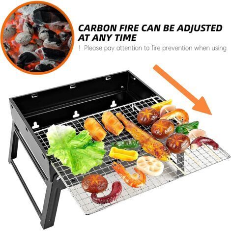 Mini barbecue a carbone pieghevole portatile, dimensioni: 35 x 27 x 19,5 cm, ideale per giardino, balcone, viaggi e campeggio – Nero