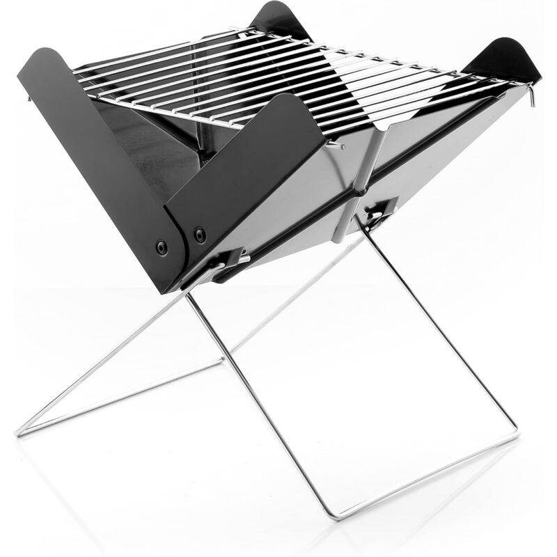 Mini Barbecue Charbon Portable Pliable, Grill Camping Léger et Maniable, Table de Repas Extérieur, Noir, Acier Inoxydable
