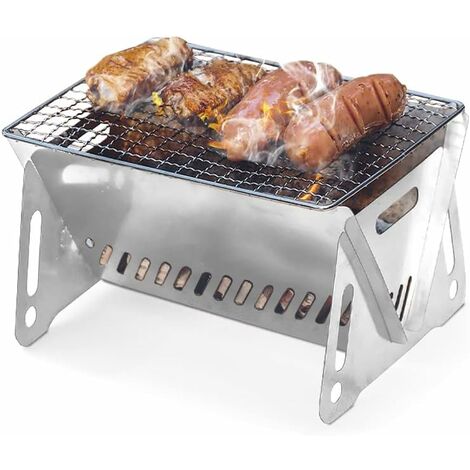 Mini barbecue pliable et mobile - Surface de cuisson : environ 16 cm x 21 cm - Portable - Barbecue au charbon de bois pour 1 à 2 personnes (plié environ 33 cm x 21 cm)