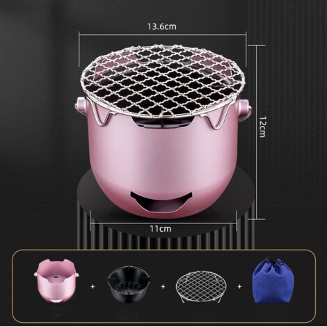 Mini-barbecue portable avec poignée, barbecue à charbon en acier inoxydable, idéal pour le camping et les pique-niques, pour 1 à 2 personnes, compact et facile à transporter - violet