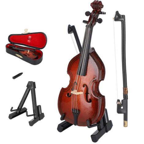 Mini-Bass-Ornamente aus Holz – Miniatur-Musikinstrumentenmodell 10 cm – Geschenkidee für Zuhause