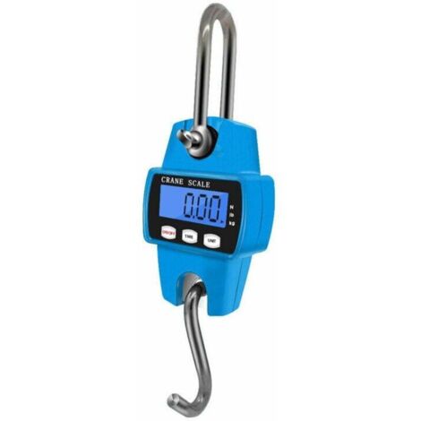 Mini bilancia a sospensione da 300 kg con display LCD digitale e gancio (blu)