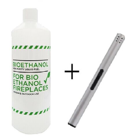 Mini Bio Ethanol Starter Pack: 1 x 1 Litre Bottle + Long Stem Refillable Lighter