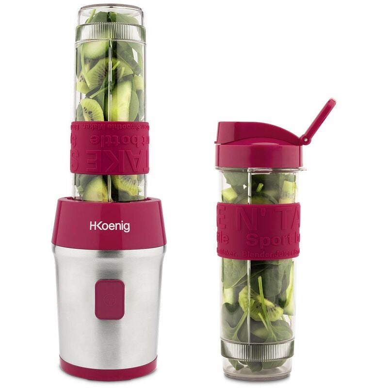 Image of Hkoenig - H.Koenig Mini Frullatore per smoothie Compatto 570mL SMOO10 Senza bpa Potente 300W, Frullatore per smoothie e frullati 2 Bottiglie