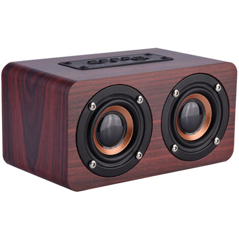 Mini-Bluetooth-Lautsprecher aus Holz, tragbar, mit 2 roten Hörnern – Kraftvoller kabelloser Stereoklang