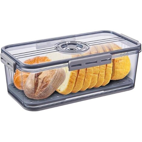 Mini Boîte à Pain avec Couvercle et Valve Air Sous Vide,Boîte à Pain Hermétique Comptoir Cuisine, Récipient Rangement Plastique pour Pain Fait Maison,Toast,Bagel,Beignet,Biscuits,Chignon,Sandwich,Gris