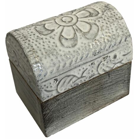 Mini Boîte fleur argentée en bois blanc et argent