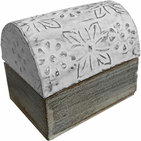 Mini Boîte fleurie argentée en bois blanc et argent