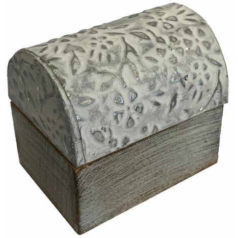 Mini Boîte fleurs argentées en bois blanc et argent