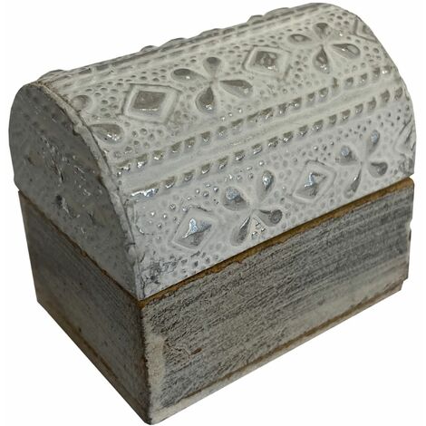 Mini Boîte Frise de fleurs argentée en bois blanc et argent