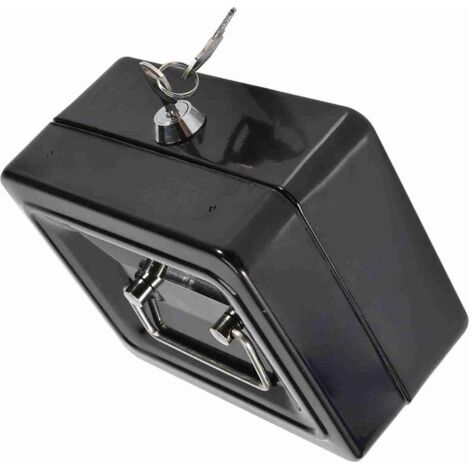 Mini boite sécurité portatif en fer argent monnaie à clé coffret ménage noir 2 clés compartiments (tailles 15x12x7.5cm)