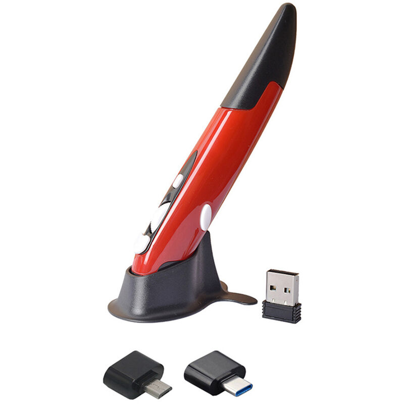 

Mini boligrafo ergonomico portatil de raton de bolsillo con escritura a mano 2.4G para PC portatil,Rojo, con 2 adaptadores