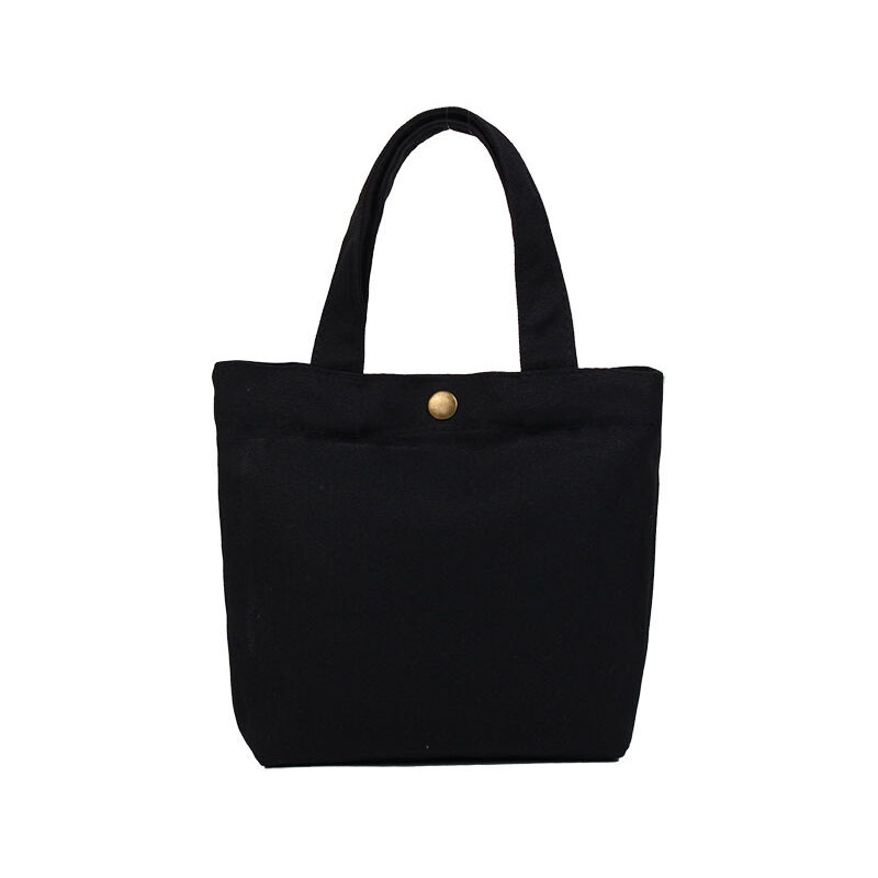 

Mini bolsa de lona de color solido simple para mujer, fiambrera portatil, bolsa de cosmeticos, bolsa de lona de algodon, Negro