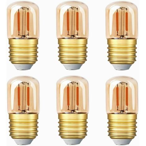 Mini bombilla LED tubular, 1W T28, bombilla de filamento LED Edison, base de rosca E27, 2200K, luz blanca súper cálida para decoración, no regulable (cristal ámbar). Paquete de 6.