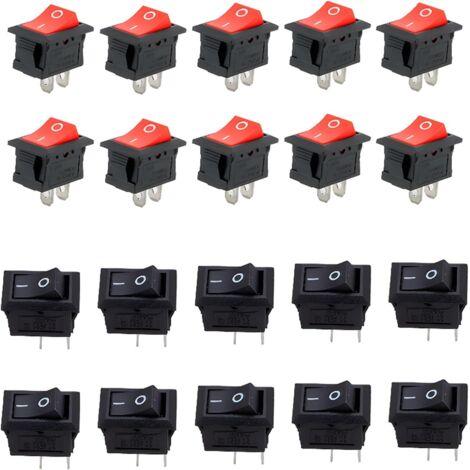 Mini-Bootsschalter, 6A/250V 10A/125V AC SPST Wippschalter für Auto, Boot, Haushaltsgeräte, (Schwarz 10 Stück, Rot 10 Stück)