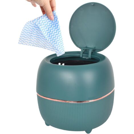 Mini bote de basura de escritorio redondo verde con tapa, cubo de almacenamiento con tapa para el hogar, cocina, baño, oficina, dormitorio