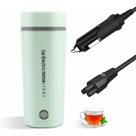 mini bouilloire de voyage 350ml, chauffe mug 304 Qualité Alimentaire INOX Portatif Mini Bouilloire éLectrique, 3 en 1 théière pour la préparation de thé, café, lait infantile (Voiture verte-12V) - MOD