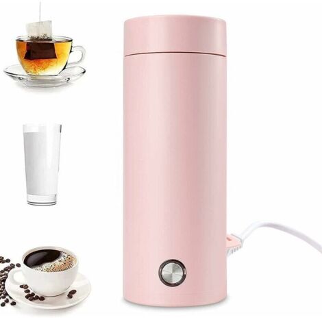 Mini Bouilloire Electrique de Voyage, 400 ml Petite Bouilloire Electrique en Acier Inoxydable, 3 en 1 Tasse Chauffante Electrique, Ebullition Rapide et Arrêt Automatique pour Thé, Lait, Café (PINK)