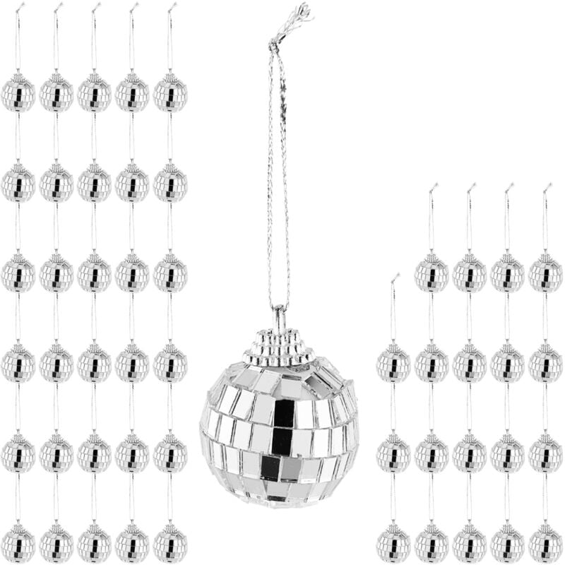 Relaxdays - Mini boules disco, lot de 50 accessoires à facettes, déco, diamètre de 3 cm, à suspendre, argenté