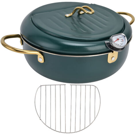 Mini-Bratpfanne aus Edelstahl 304 mit Thermometer und Temperaturregelung – 24 cm / 9,4 Zoll, Schwarz/Grün