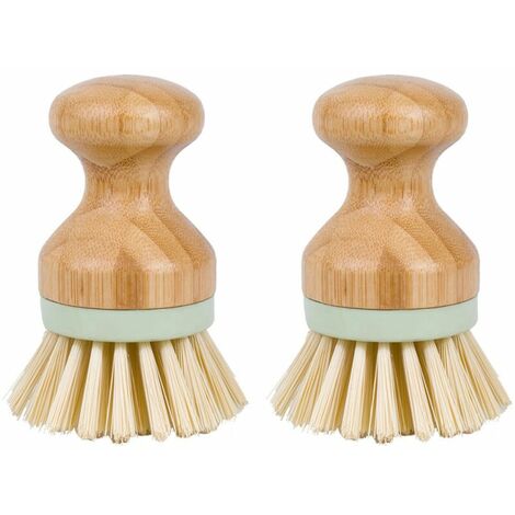 Mini Brosse à Vaisselle en Bambou Brosses de Pot de Poils de Noix de Coco Laveur de Vaisselle pour Poêle en Fonte, Évier de Cuisine, Nettoyage Ménager 9.574.5cm 2Pcs，HANBING