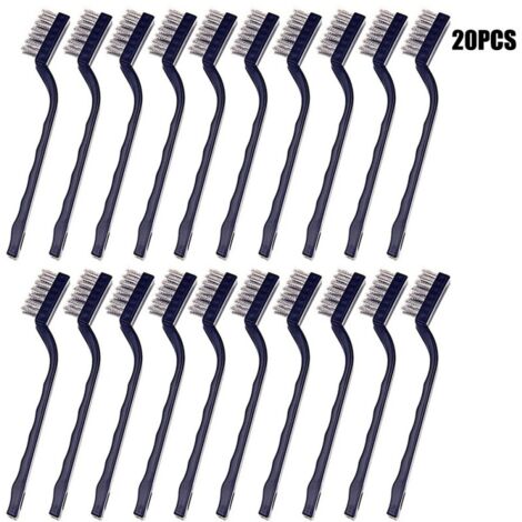 Mini Brosse Métallique (Lot de 20) - Brosse Acier Inoxydable avec Manche Incurvé & Trou d’Accroche - Brosse Fer pour Nettoyer Four, Évier, Travail du Métal, Soudure, Rouille & Poussière