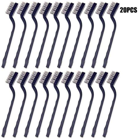 Mini Brosse Métallique (Lot de 20) - Brosse Acier Inoxydable avec Manche Incurvé & Trou d’Accroche - Brosse Fer pour Nettoyer Four, Évier, Travail du Métal, Soudure, Rouille & Poussière