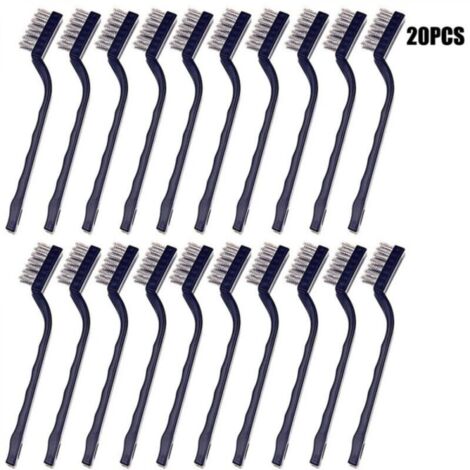 Mini Brosse Métallique (Lot de 20) - Brosse Acier Inoxydable avec Manche Incurvé & Trou d’Accroche - Brosse Fer pour Nettoyer Four, Évier, Travail du Métal, Soudure, Rouille & Poussière