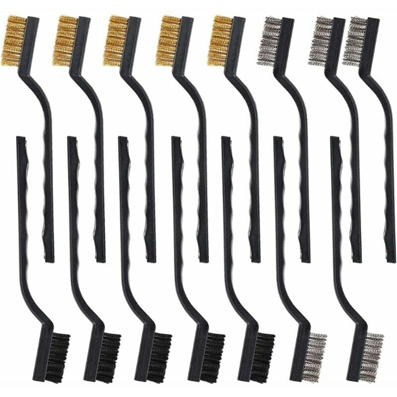 Trimec - Mini Brosse Métallique Set Acier Inoxydable Laiton Nylon Brosse Métallique Brosse Métallique en Plastique Courbé Outillage à Main Utilisé