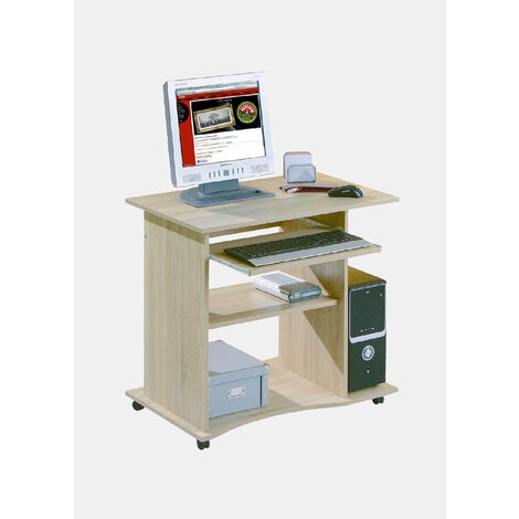 Mini bureau à roulettes en stratifié finition chêne, 80 x 75 x 50 cm