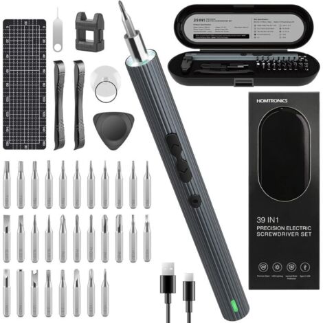 Mini cacciavite elettrico di precisione, [coppia 0,45-0,65/4 N.M, senza fili] Cacciavite elettrico di precisione 39 in 1, ricaricabile tramite USB, per orologi, occhiali, droni