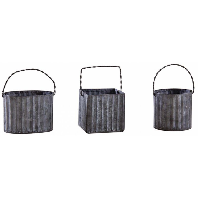 Aubry Gaspard - Minis cache-pots assortis en métal galvanisé ondulé (Lot de 3)