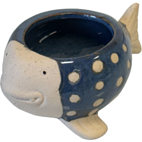 Mini cache-pot poisson bleu en céramique 5 cm
