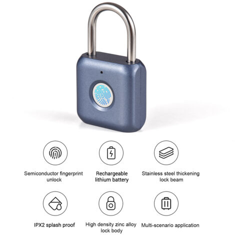Mini cadenas à empreintes digitales, serrure rechargeable USB, 20 empreintes digitales, IPX2, antivol, résistant aux éclaboussures, cadenas de sécurité pour porte de vélo, bagages, sac à dos, armoire