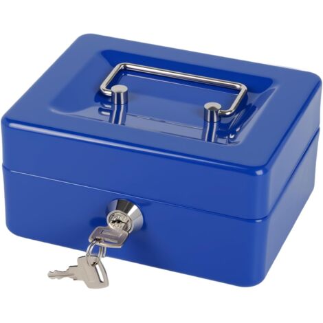 Mini caja fuerte para dinero con bandeja y cerradura, caja fuerte metálica para llaves, caja azul para guardar dinero, 5,9 × 4,7 × 2,95 pulgadas.