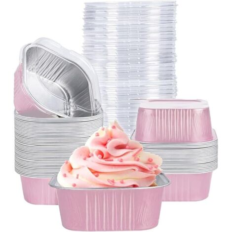 Mini Cake Pans With Lids - 5 Oz Square Aluminum Foil Baking Cups - Disposable Dessert Cups For Parties Weddings Picnics - 40 Pack