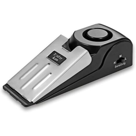 Mini cale-porte vibrante sans fil en forme de cale, système d'alarme pour la sécurité de la maison, bloquant la porte (noir).