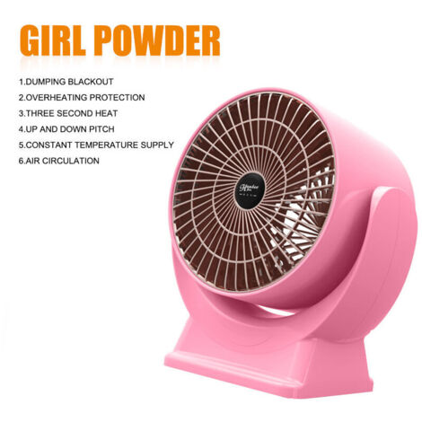 Mini calefactor eléctrico de bajo consumo, 220 V, 650 W, para sala de estar, dormitorio y baño, color rosa